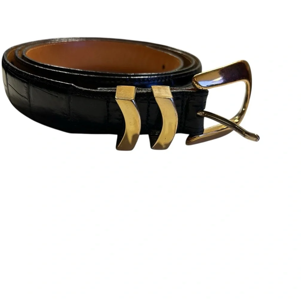Onyx by Brighton Black Croc Embossed Leather Belt 2X